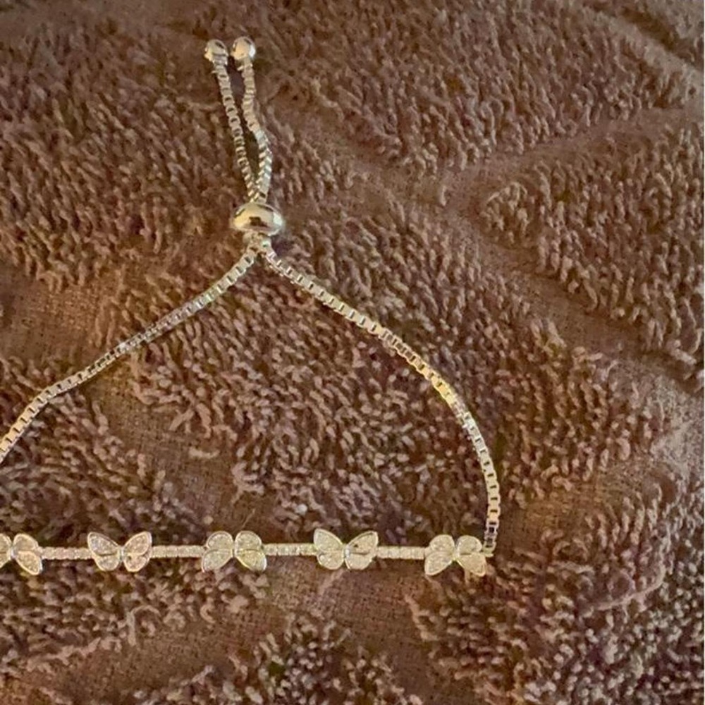 Silver-Tone Sparkling Butterfly Adjustable Bolo Bracelet